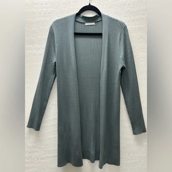 Open Front Ribbed Cardigan in Foam Green - Picture 1 of 7